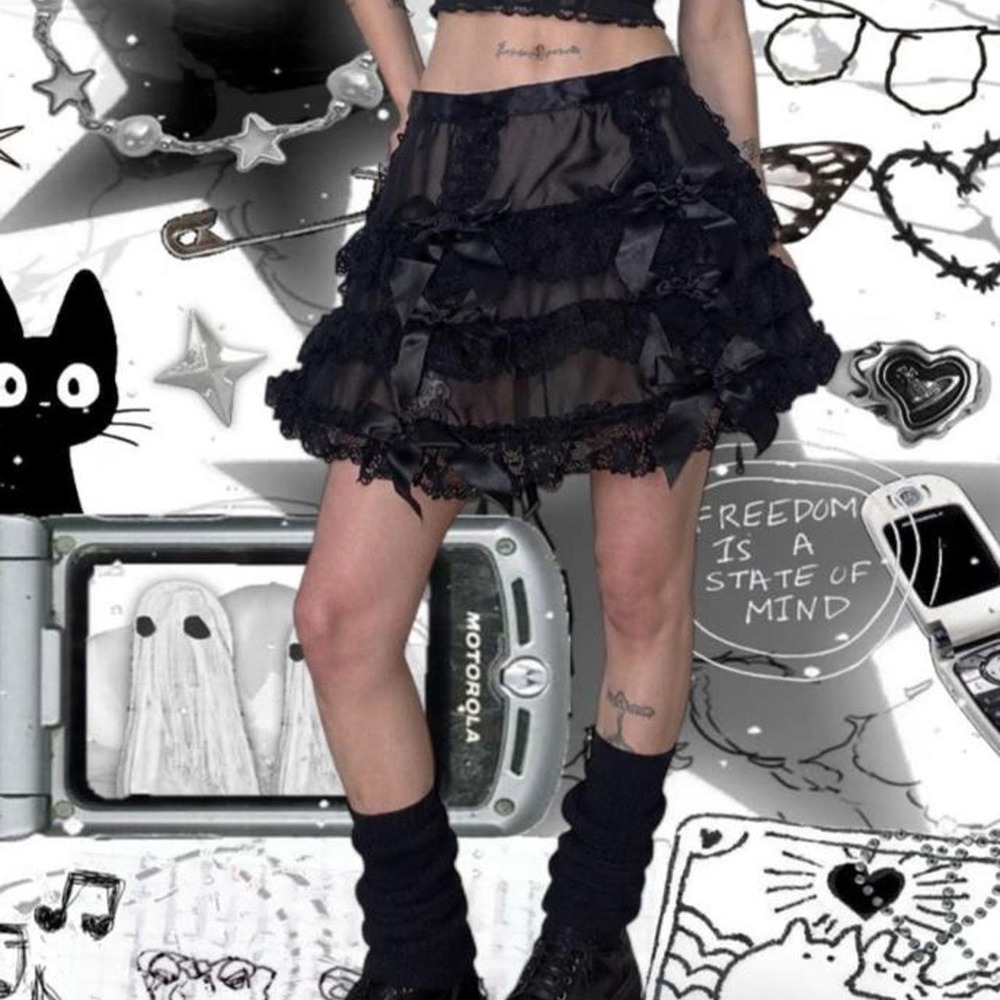 Dolls kill Widow black lace Death to Sunshine Cage Hoop Skirt XS